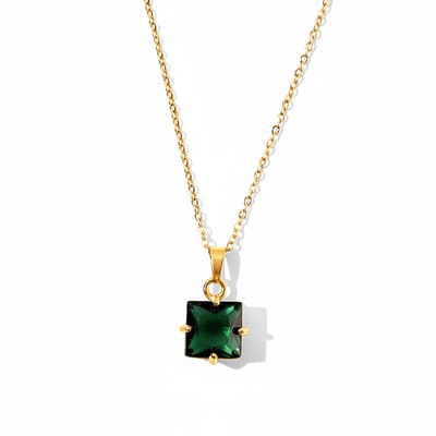 Dames Ketting met Vierkante Steen – Goudkleurig RVS – Verstelbaar 41+5 cm