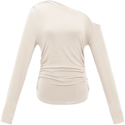 Elegante Off-Shoulder Top met Lange Mouwen – Aansluitende Dames Longsleeve van Fijngebreide Stretchstof – Stijlvolle Nauwsluitende Shirt-Top voor Elke Gelegenheid - Wit - S