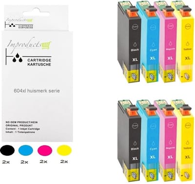 Improducts® 2x multipack 604xl / 604 inkt cartridges geschikt voor Epson Expression Home XP 2200 2205 3200 3205 4200 4205 Workforce WF 2910DWF 2930DWF 2935DWF 2950DWF 8x cartridges