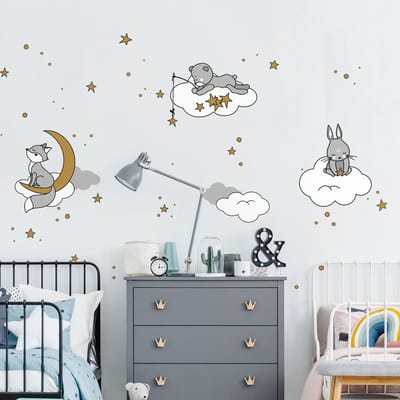 Muurstickers - Dromerige dieren onder de sterren - Zelfklevende stickers - 165x110cm