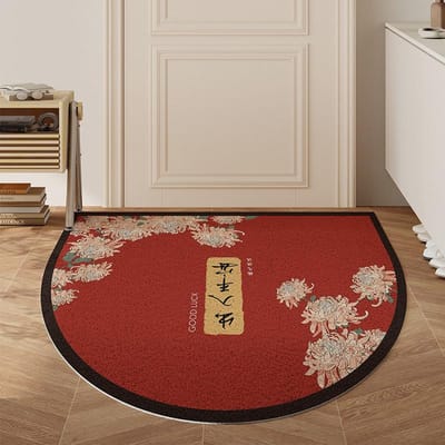 Halfronde Rode Chinese Deurmat Zijden Ring PVC Deurmat Schrapen Zand Stof Stof Slijtvast Vuilmat 45*75