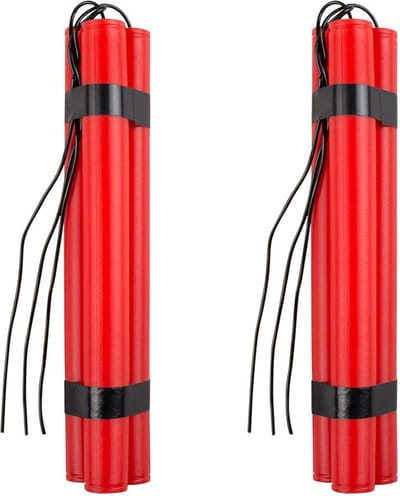 Boland Dynamiet staven van plastic 23 cm - 2x - feestartikelen cowboy/piraten/boeven thema - rood