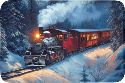 Badmat 90x60 cm - Antislip - Trein - Kerst - Sneeuw - Kersttrein - Badmatten voor badkamer - Badkamermat - Douchemat - Badkamer mat