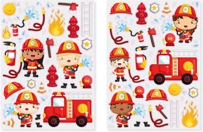 Stickers - Brandweer - Brandweerautos/Brandweermannen - Scrapbook Hobby DIY - 2 Stickervellen - 0.5-6.7cm - 80 Stuks
