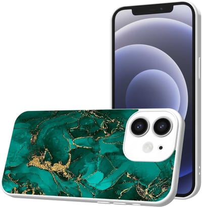 Smartphonica Telefoonhoesje Geschikt voor iPhone 12 met Groen Goud Marmer opdruk - TPU Back Cover Case Green Gold Marble Design - Wit geschikt voor iPhone 12