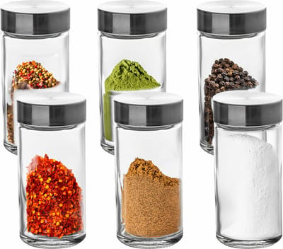 Five Kruidenpotten set - 2x - 6 stuks - glas - met rvs deksel - luchtdicht - voorraadpot