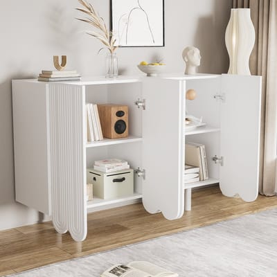 STILVORA Dressoir - Tropenvormige Gesneden Deuren - 4 Deuren Met Gedempte Scharnieren - Interne Planken Voor Opbergruimte - MDF - 120x37,5x80,8 Cm - Wit