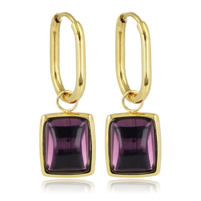 My Bendel - Goudkleurige Ovale Oorringen met Violet Glassteen - Violet Glassteen - Ovale Goudkleurige Oorringen - met Luxe Cadeauverpakking | Sieraden Voor Dames