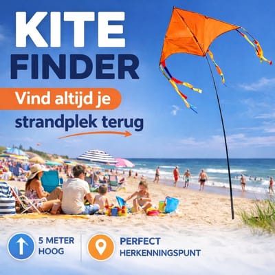 Kite Finder Strand Vlieger met 5 Meter Telescoopstok – Herkenningspunt Strand - Vind Je Strandplek Terug – Ideaal voor Kinderen – Of Festival - Oranje