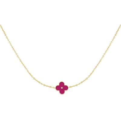 Necklace enamel flower - Yehwang - Ketting - 39 + 5 cm - Goud/Paars