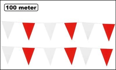 100 meter vlaggenlijn rood/wit - 10 stuks van elk 10 meter - Festival red/white verjaardag thema feest versiering vlaglijn
