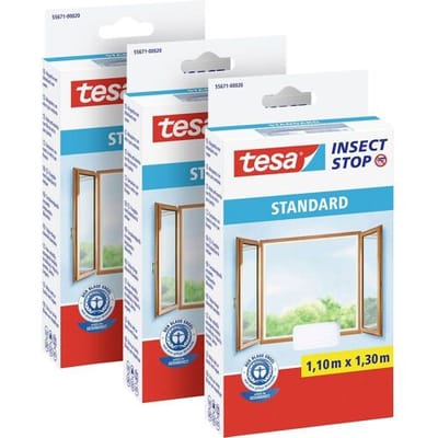 tesa INSECT STOP H&L Fly Screen for Window - hor met klittenband, op maat snijden, zonder boren, wit - 3x 110 x 130 cm
