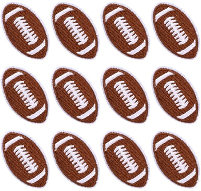 Dailygoods- Voetbalpatches 12 Stuks - Strijkpatches voor Kleding - Geborduurde Sportpatches - Bruin - Duurzaam Materiaal - 4x2,3 cm