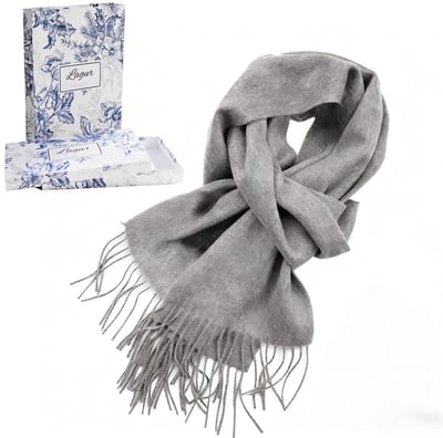 100% Cashmere Sjaal Dames - Zachte Kasjmier Wintersjaal in Chique Geschenkverpakking - Premium Kwaliteit met Waterrimpel Glans - Warm & Stijlvol - Verjaardag Cadeau voor Vrouwen - Heidegrijs