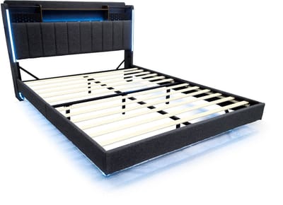 COVREO Bed 160x200 cm grijs met opberghoofdbord, zonder matras