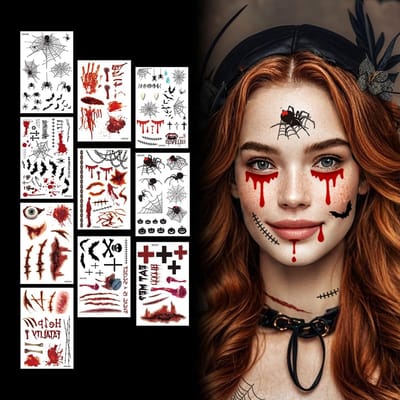 Dailygoods- Gezichtsticker Halloween - 10 Vellen Gezichtstickers - Tatoeages Littekenmake-up - Griezelige Tattoo - Geschikt voor Volwassenen - Realistische Wonden - Tatoeage