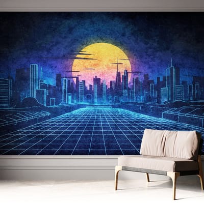 Coloray Zelfklevend Behang - Futuristisch landschap Stickerbehang op rol - 312x250 cm - Blauw Zelfklevend Behang - Voor op kantoor, voor de hal, voor de woonkamer - Peel-and-stick techniek - Zelfklevend fotobehang