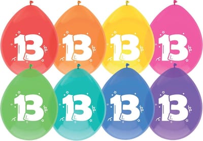 Ballon 13 jaar frisse kleuren 8 stuks