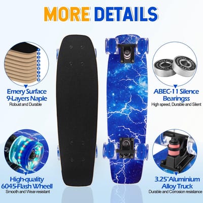 Dailygoods- Skateboard 9-laags esdoorn - Skateboard voor kinderen/jongeren - Skateboard volwassenen - Skateboard met knipperende wielen - Skateboard met antislip oppervlak - Skateboard met sterke beugel - Skateboardset