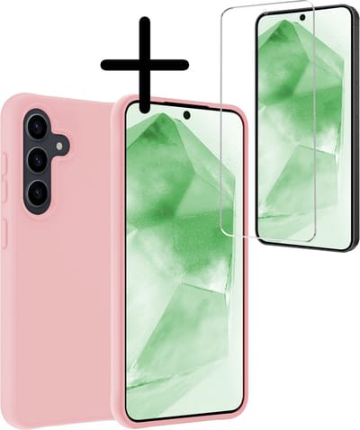 Hoesje Met Screenprotector - Geschikt voor Samsung Galaxy A55 - Sterk & Shockproof - Back Cover - Siliconen Case - Telefoon Hoes - Lichtroze