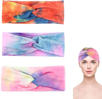 Brede Elastische Zachte Haarbanden voor Dames - 3 Stuks Zomer Boho Haaraccessoires met Tie Dye Print, Ideaal voor Yoga en Casual Gebruik