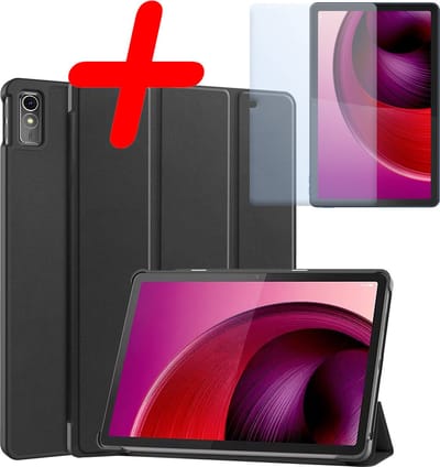 Hoesje Geschikt voor Lenovo Tab M10 5G - Met Screenprotector - Trifold Bookcase - Hard Cover - Hardcover Book Case - Tablet Hoes - Zwart