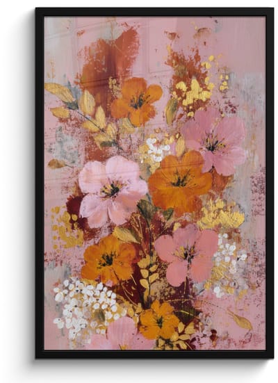 Poster in lijst - Fotolijst 60x90 cm - Posters - Schilderij - Bloemen - Rustiek - Roze - Posterlijst zwart - Decoratie - Wanddecoratie woonkamer - Muurdecoratie slaapkamer