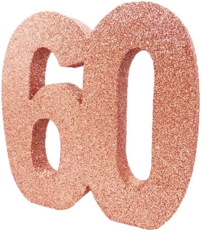 Tafeldecoratie verjaardag 60 rosegoud.