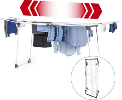 EASYmaxx Opvouwbaar Droogrek 2500 – XXL Telescopisch Droogrek met 25 m Drooglengte, Uitschuifbaar tot 260 cm, met Wieltjes, Voor Binnen- en Buitendrogen