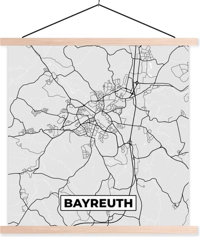 Posterhanger incl. Poster 40x40 cm - Schoolplaat - Kaart - Bayreuth- Duitsland - Stadskaart - Plattegrond - Textielposter - Blanke latten - Stadskaart