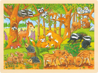 GOKI Puzzel - Babydieren - 48 Stukjes - 40X30X0,8Cm - Hout - 3 Jaar