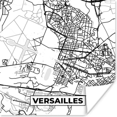 Poster Stadskaart - Plattegrond - Versailles - Kaart - Frankrijk - Zwart wit - 100x100 cm XXL