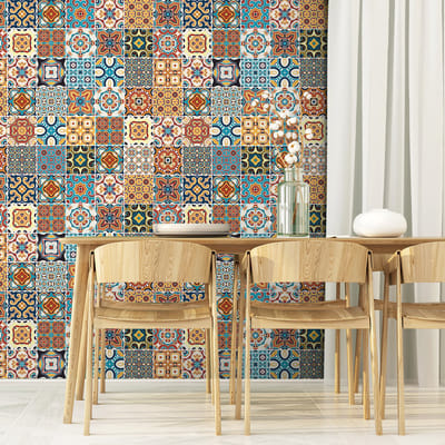 Zelfklevende tegelmuurstickers voor keuken en badkamer - 30 cementtegelstickers (Azulejos Candida) - 30 stickers 15x15cm