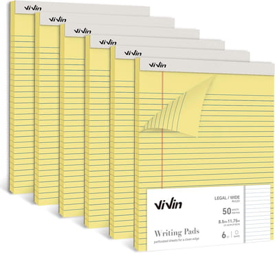 Gelinieerde Notitieblokken Rechthoekig, 6 Stuks, 20x28 cm, Geperforeerd, 300 Vellen Kanariegeel Papier voor Kantoor en School