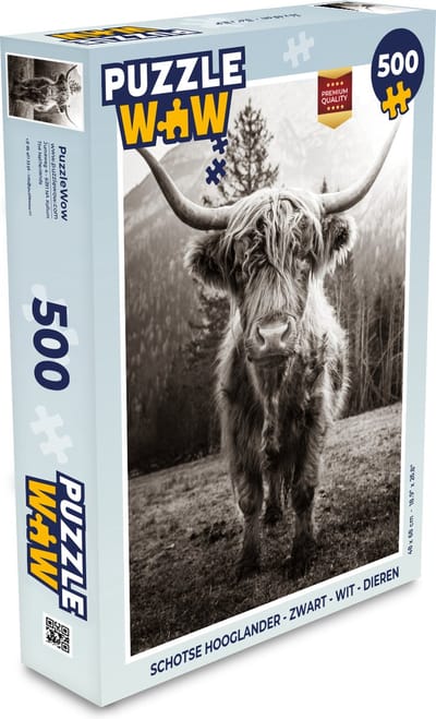 Puzzel Schotse hooglander - Zwart - Wit - Dieren - Legpuzzel - Puzzel 500 stukjes