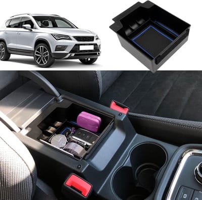 Ruimtebesparende Opbergdoos voor Middenarmsteun, Geschikt voor Seat Ateca 2016-2024, Organizer met Antislipmat en Extra Opbergruimte voor Autoaccessoires