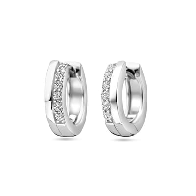 Glams klapoorringen zirkonia - 12.5 mm - Zilver