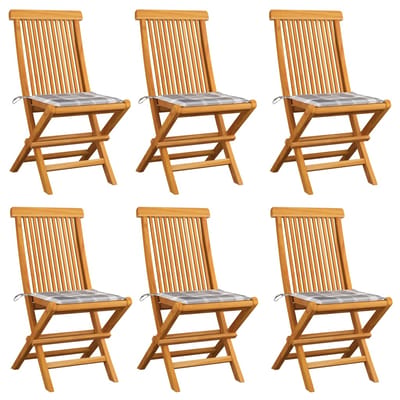 vidaXL - Inklapbare - stoelen - 6 - st - met - grijs - geruite - kussens