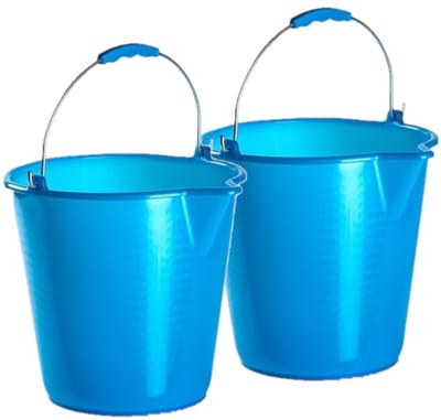 Plasticforte kunststof schoonmaak emmer - 2x - met schenktuit - blauw - 12 liter - Emmers met hengsel