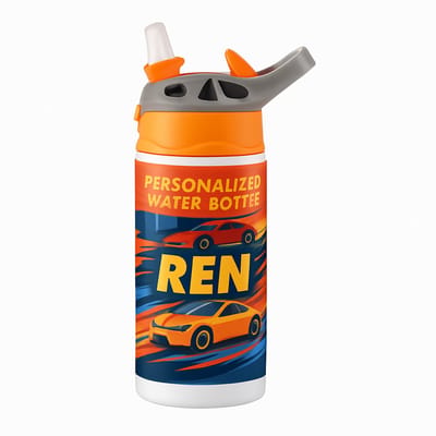 Stijlvolle Grunge Drinkfles – Tijdloze Zwart-Wit Drinkfles voor Kunst en Design Liefhebbers - Waterfles voor kinderen (wit/oranje)
