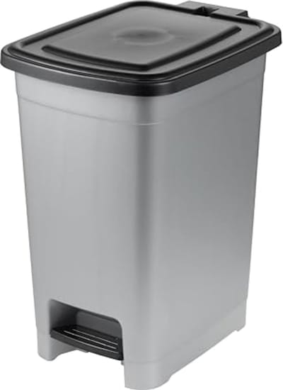 keeper pedaalemmer, 25 l, eenvoudig schoon te maken, pedaal voor hygiënisch openen en sluiten, afvalcontainer, 27 x 36,5 x 44 cm, olaf, lichtzilver (zilver)