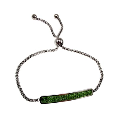 15 tot 20cm Armband Dames - RVS - Jasseron Schakelarmband met Groene Zirkonia-Steentjes Plaat - Verstelbaar met Schuifsluiting