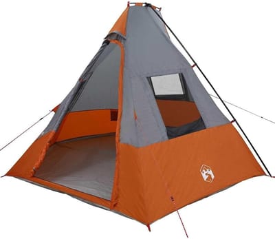 Gezinstent - Kampeertent - Buitenavonturen - Waterdicht en stevig - 383 x 338 x 217 cm - Grijs en oranje