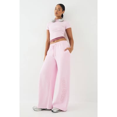 Dames DSGN Studio Self Fabric Applique Wide Leg Jogger | Pink | Maat: 2XL