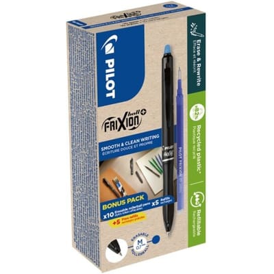 Pilot FriXion Ball Plus roller | medium | blauw | doos van 10 stuks + 10 navullingen