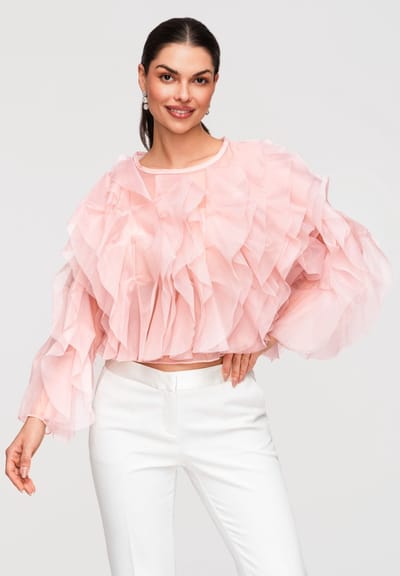 OMBRE Blouse - Loose Fit - Katoen - Lange Mouw Roos S/M