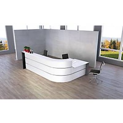 L-balie Faro, 4 eenheden, hoek 90°, met adviestafel, melamine gecoat, ABS randen, B 3670 x D 1970 x 1120 mm, wit/antraciet