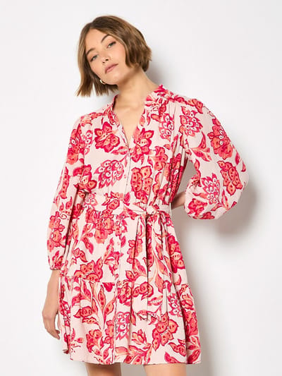 Sarasa-minijurk met schilderachtige bloemenprint