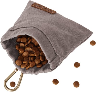 MAGICSHE Beloningstasje Voor Honden Met Automatische Sluiting - Handsfree Trainingstas Hond Met Karabijnhaak - Kleine Voederzak Voor Honden - 12 X 12 Cm Grijs