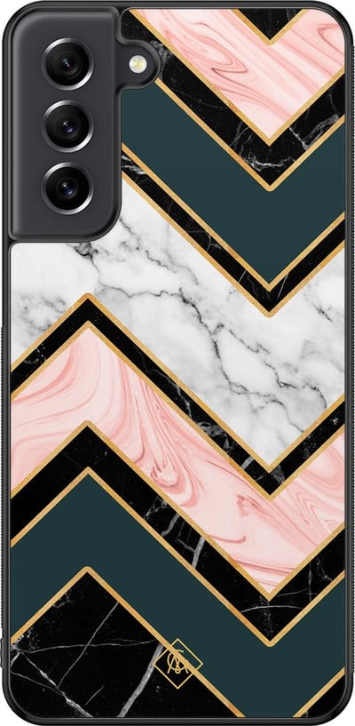 Casimoda® hoesje - Geschikt voor Samsung Galaxy S21 FE - Marmer Triangles - Zwart TPU Backcover - Marmer - Multi